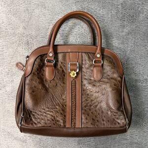 Brown Textured Leather Vintage Handbag
